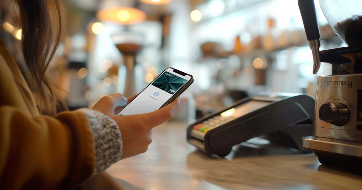 A phone displaying Weel’s virtual petty cash debit card tapping on a card machine for a seamless payment.