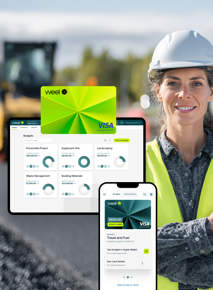 A construction worker with expense management tools